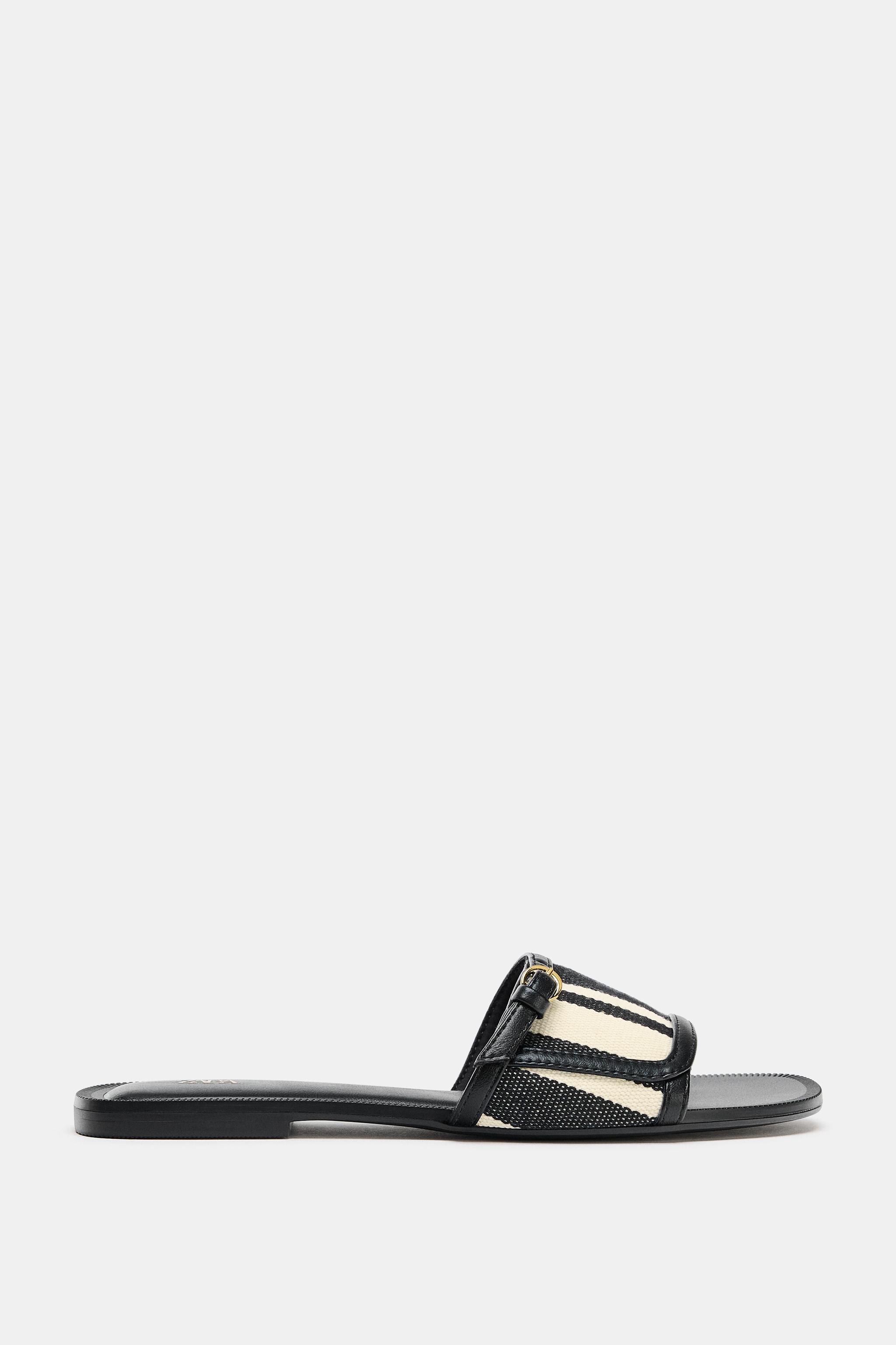 PRINTED BUCKLE SLIDE SANDALS